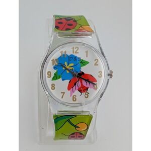 D & S‎ Imports Laydbug Watch Women 33mm Clear Case Green Band- New Battery
